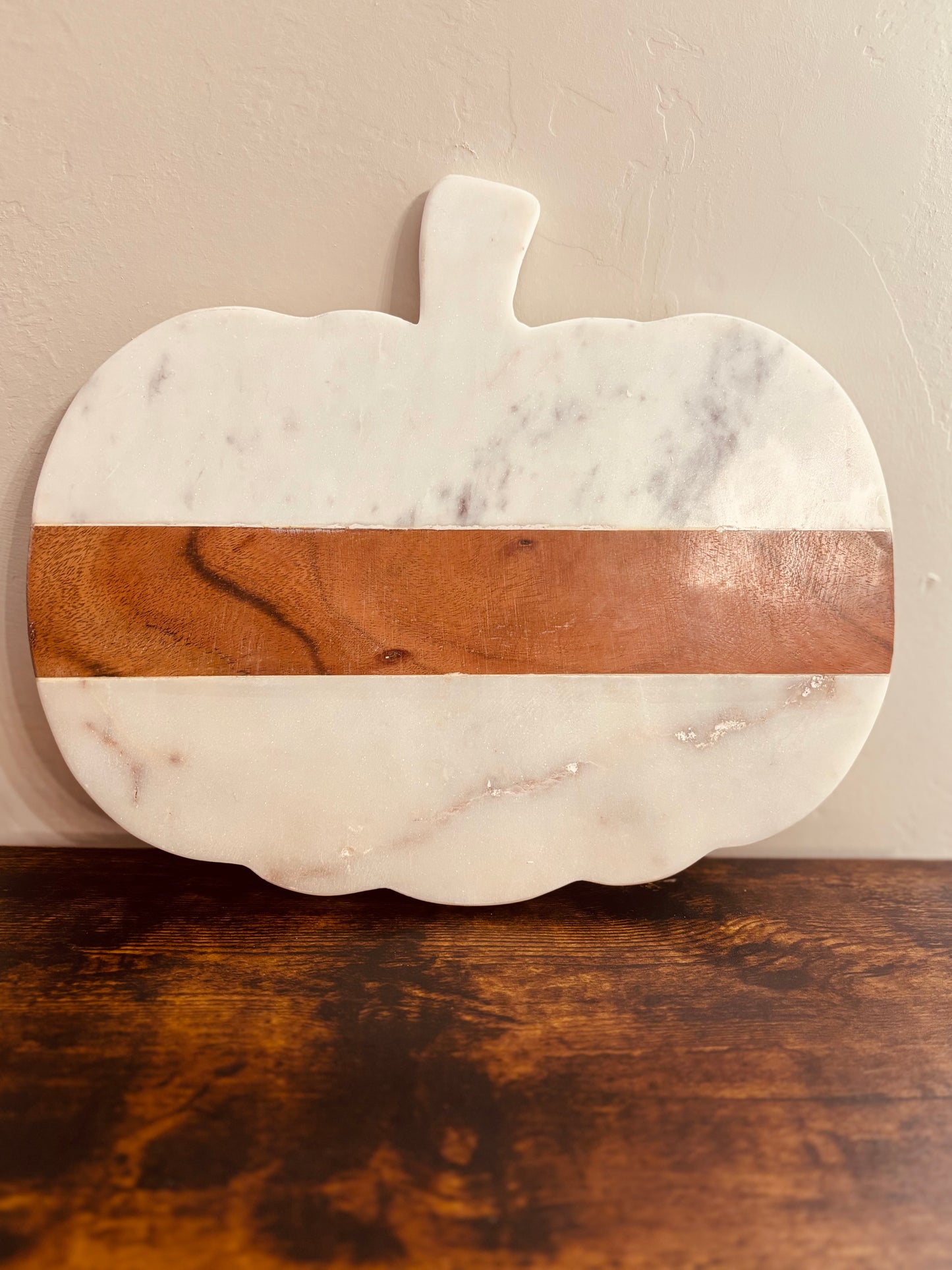 Marble and wood Pumpkin Cutting/Serving Board