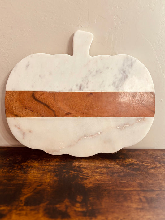 Marble and wood Pumpkin Cutting/Serving Board